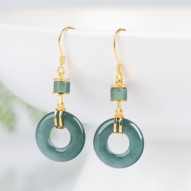 TIMESWIND 925 Silver Inlaid Natural Jade Ice Green Fashion Women Earrings with Certificate Y1E