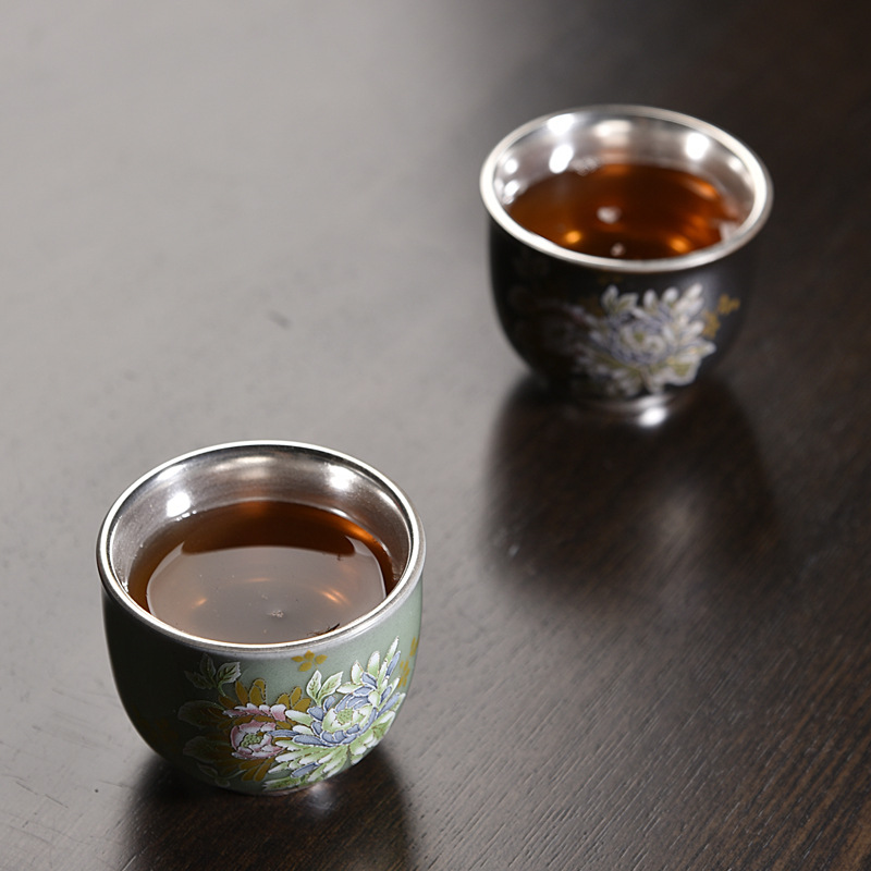 Ceramic gilded silver tea cup, Ru Kung Fu tea set, master cup, single cup, tea tasting cup, Kung Fu tea cup, tea set, tea cup, tea cup