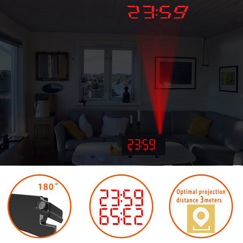Led. Time Projector LED Digital Alarm Clock Electronic Desktop Clocks USB Wake Up FM Radio ...