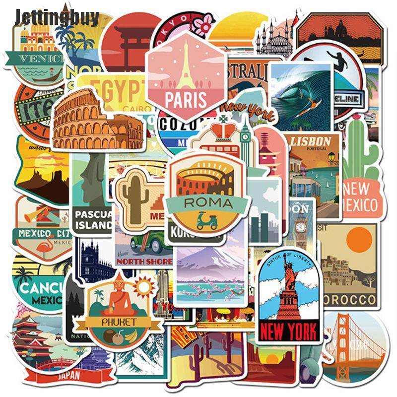 50pcs Travel City Landscape Cartoon Graffiti Sticker Suitcase Waterproof Sticker