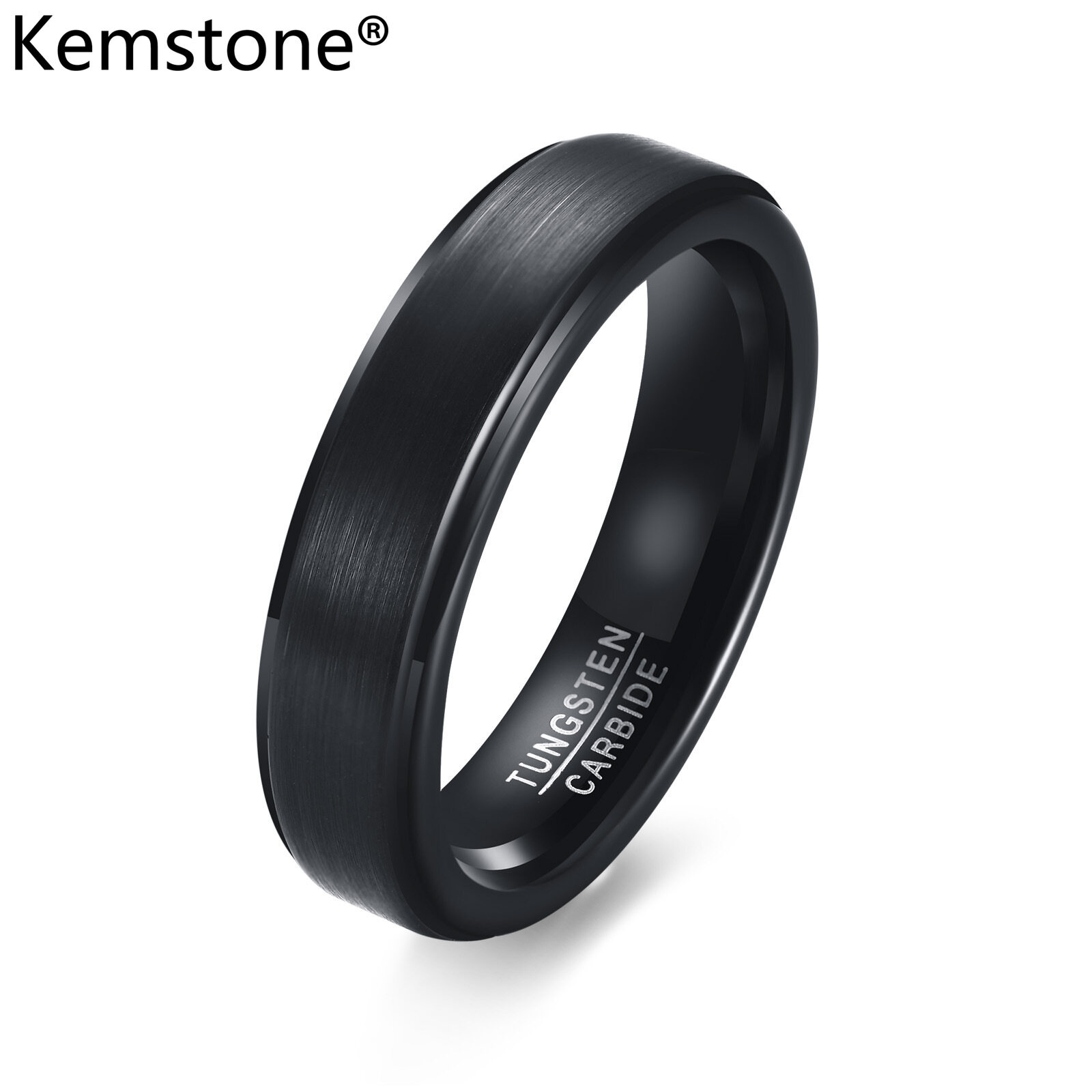 Kemstone Fashion 5MM Black Gold Silver Plated Men Rings Tungsten Ring Size 6 To 12