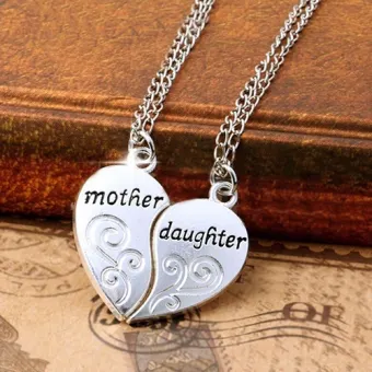 mother and daughter heart necklace