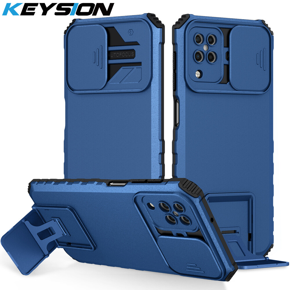 KEYSION Ốp Chống Sốc Cho Samsung A12 A22 4G A22S A42 5G Ốp Điện Thoại Giá Đỡ Trực Tiếp Bảo Vệ Máy Ảnh Kéo Đẩy Cho Galaxy M32 M12