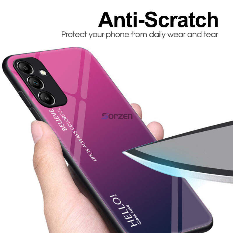 Đối với Samsung Galaxy A14 5G Vỏ bằng kính cường lực Gradient chống va đập Vỏ bảo vệ toàn diện Mặt sau