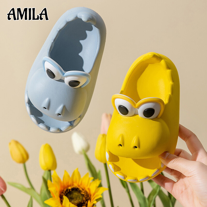 AMILA Dinosaur Children's Slippers Boys and Girls Thick Bottom Non-slip Indoor Home Children's Cartoon Parent-Child Sandals and Slippers