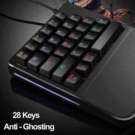 OrzBuy คีย์บอร์ดสำหรับเล่นเกมแบบมีสาย, K9 28 คีย์ผสม LED แบ็คไลต์ USB ERGONOMIC Pro Gamer Single - Hand Control ปุ่มกดแบบกลไกสำหรับ PC คอมพิวเตอร์แล็ปท็อป