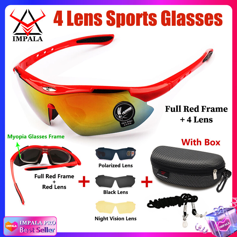 IMPALA Brand X17 Outdoor Sports Polarized Sunglasses for Men and Women Cycling Glasses 1 Frame + 4 Lenses Sports Eyewear Polarized Sunglasses Night Vision Outdoor Goggles with Box