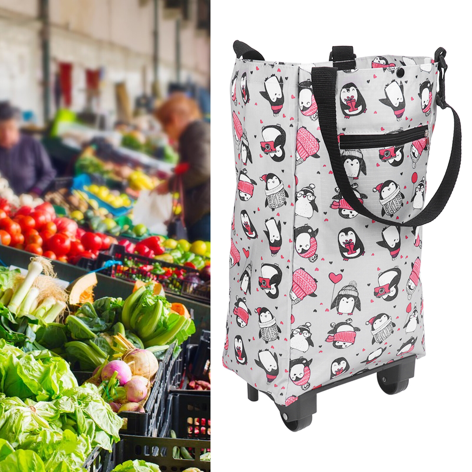 Shopping Cart Flexible Wheels Practical Strong Portable Grocery Cart Foldable for Young People for Short Trips
