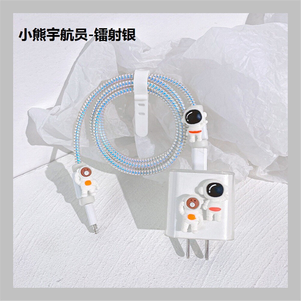 【Charging Head Protect Cover + Cable Cover】2 Pcs/Set Transparent Cable Accessory 18W 20 W USB Charging Plug Cable Protector USB Spiral Cable Line Protection Set