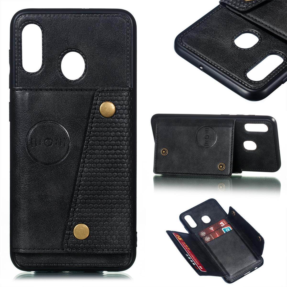 for Samsung A20 A30 Leather Case Multiple Folio Flip Cover Wallet Back Case Shell, can work with Car Mount, Hidden ID Credit Card Slot Holder, Retro Metal Button Clasp, Stand Support