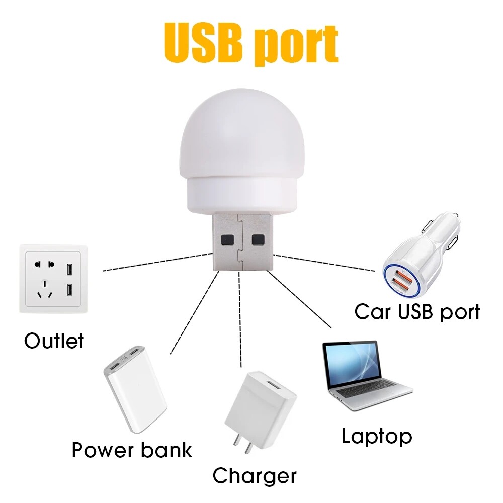 4PCS USB Plug Book Lights Computer Mobile Power Charging Led Night Light Eye Protection Reading Light Mini Round Desk Lamp Bulb
