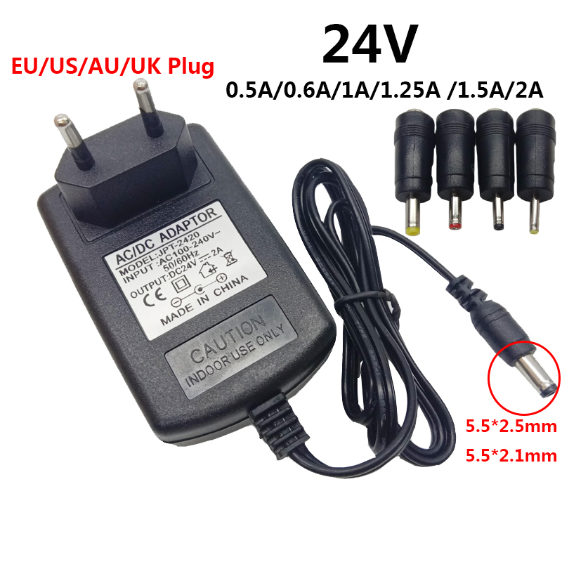 24 V chuyển đổi bộ chuyển đổi điện cung cấp 24 Volt 0.5A 0.6A 1A 1.25A 1.5A 2A EU phích cắm chuẩn Mỹ 5.5x2.1mm 5.5x2.5mm Bộ chuyển đổi 4.0mm 3.5mm 2.5mm