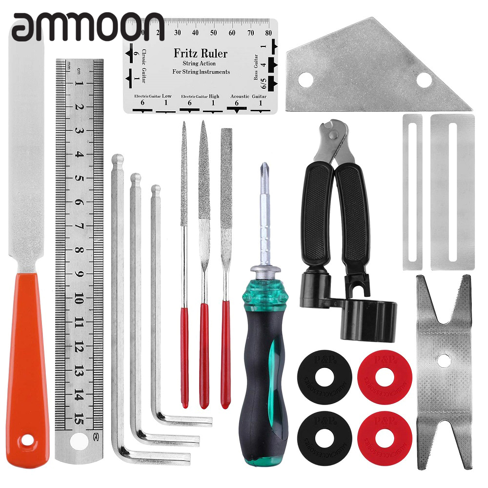 [okoogee]Guitar Repair Maintenance Cleaning Tools Kit 3 in 1 Guitar String Winder Cutter Pin Puller Guitar Fret Rocker Leveling File Kit