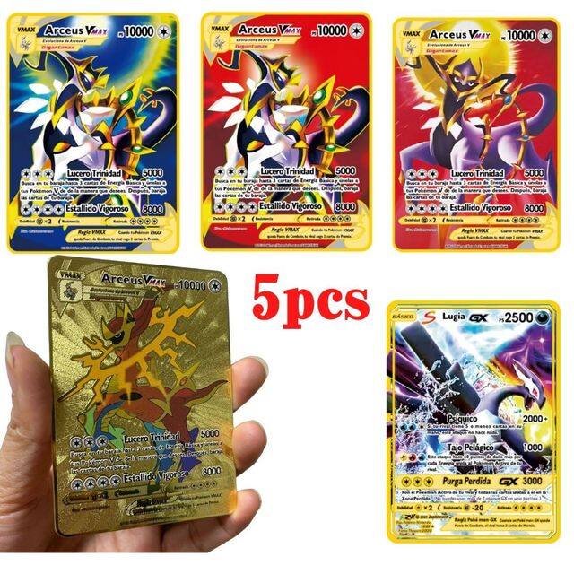 Golden Pokemon Metal Cards Spanish Version Vastro Vmax GX Pikachu Charizard  Lugia Arceus Kids Collection Gift Game Cards