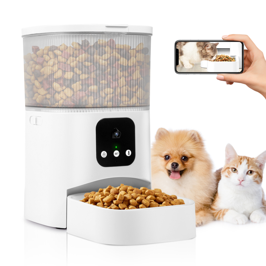 Automatic cat feeder with hd camera, pet feeder with app control, enable 2.4ghz wi-fi, 2 ways audio interacting, food tray visible, 3.0l