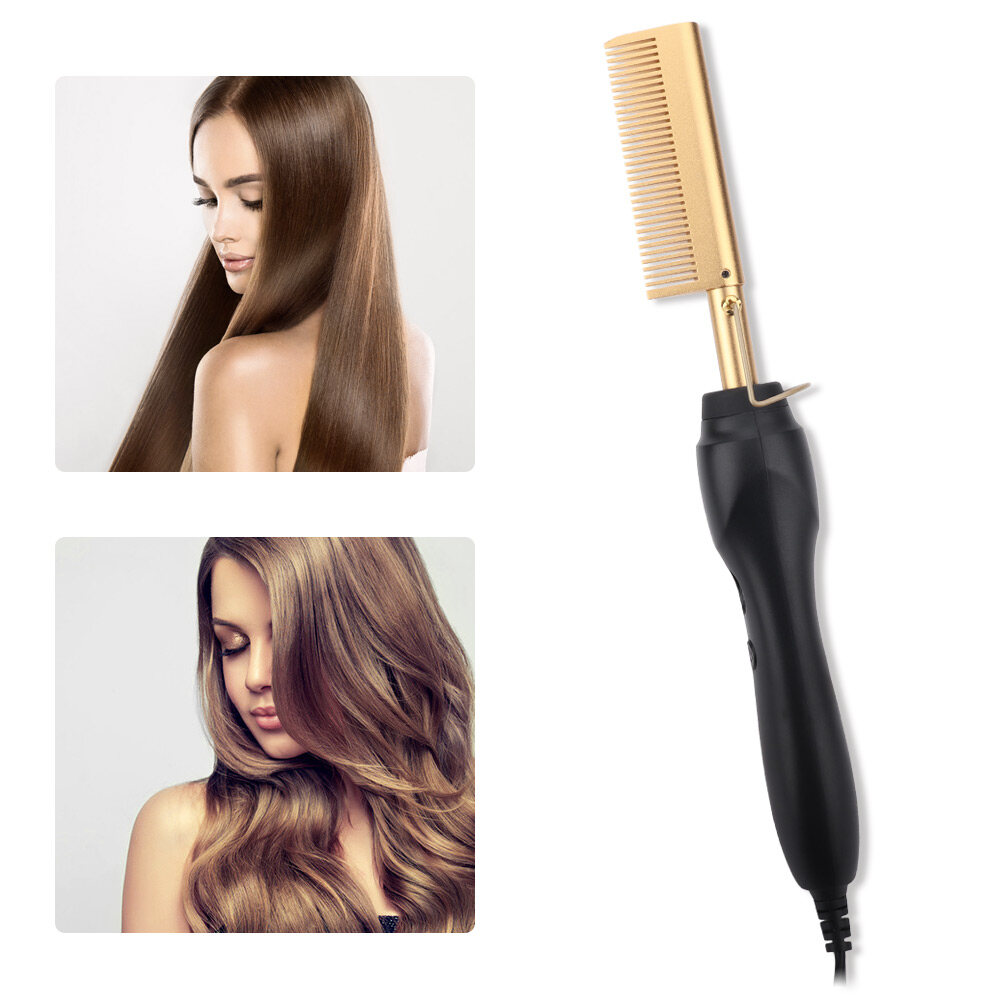 Portable Hot Hair Straightener Brush Multifunctional Copper Hair Straightener Brush for Men Woman Electric Heating Comb Travel