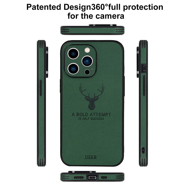 KISSCASE Deer Head Texture 2-In-1 Leather Case Full Coverage Shockproof Anti-Slip Phone Case For Iphone15 14Pro Max 14 Plus 13 11 12 Pro Max Mini Xr X Xs Shockproof Back Cover Case