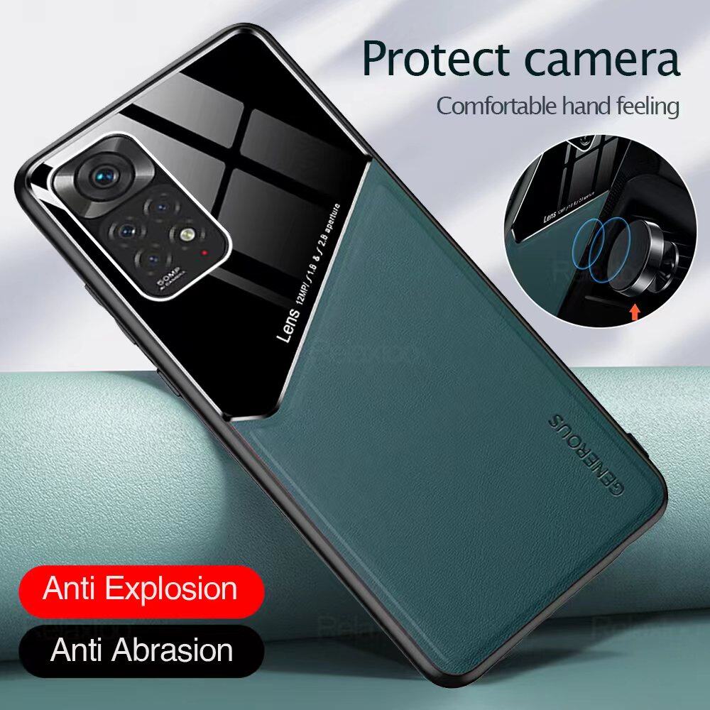 For Xiaomi Redmi Note 11 Pro Plus 5G Case Leather Texture Car Magnetic Holder Cover For Xiaomi Redmi Note 11s TPU Bumper Shockproof Protect Coque For Xiaomi Poco M4 Pro 5G