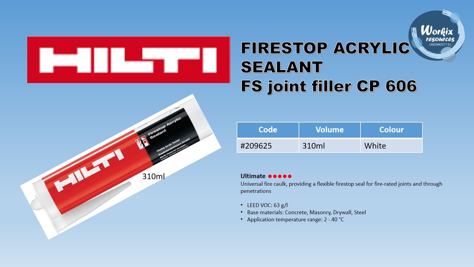 HILTI FIRESTOP ACRYLIC SEALANT FS joint filler CP 606 Lazada