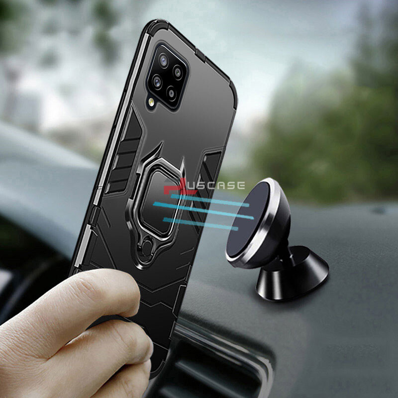 Ốp Lưng PlusCase cho Samsung Galaxy A12 Thiết kế Quân Đội Lớp Bảo Vệ Chống Sốc Có Vòng kim loại