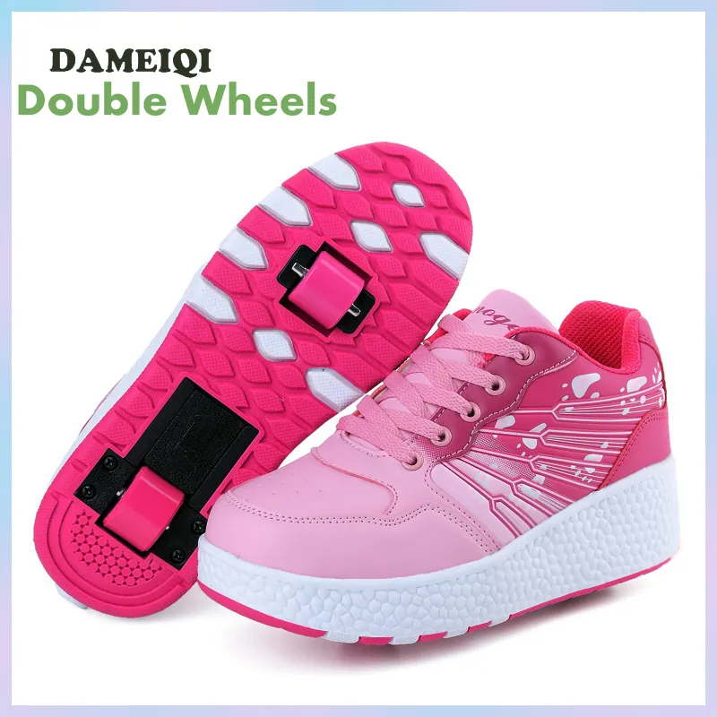 DAMEIQI แฟชั่นเด็ก Heelys รองเท้าล้อคู่รองเท้าไฟ Led รองเท้าโรลเลอร์สเก็ตสำหรับเด็กเด็กชายและเด็กหญิงรองเท้าผ้าใบ