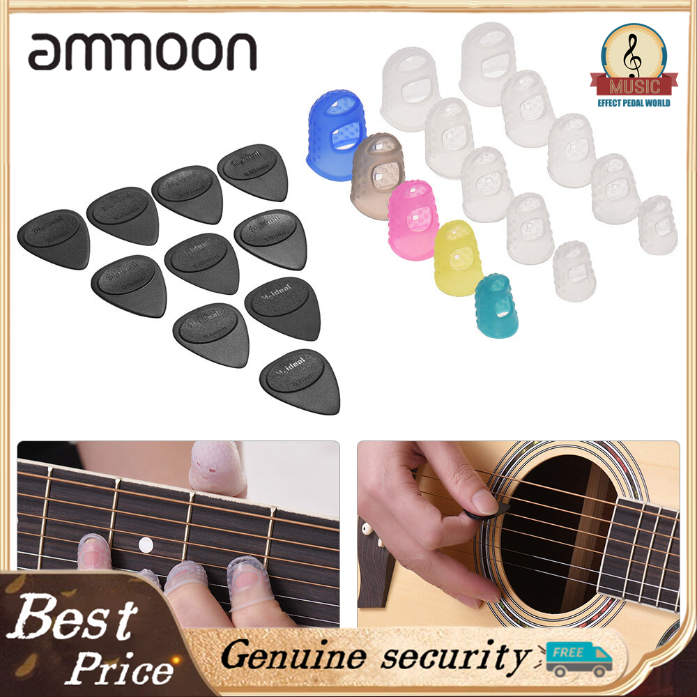 Guitar Accessories Kit Includes 15pcs Silicone Guitar Finger Protectors + 10pcs Guitar Picks for Acoustic Guitar Beginners white