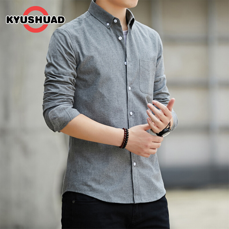 KYUSHUAD Fashion Mens Cotton Linen Shirts Casual Long Sleeve Neck Tops