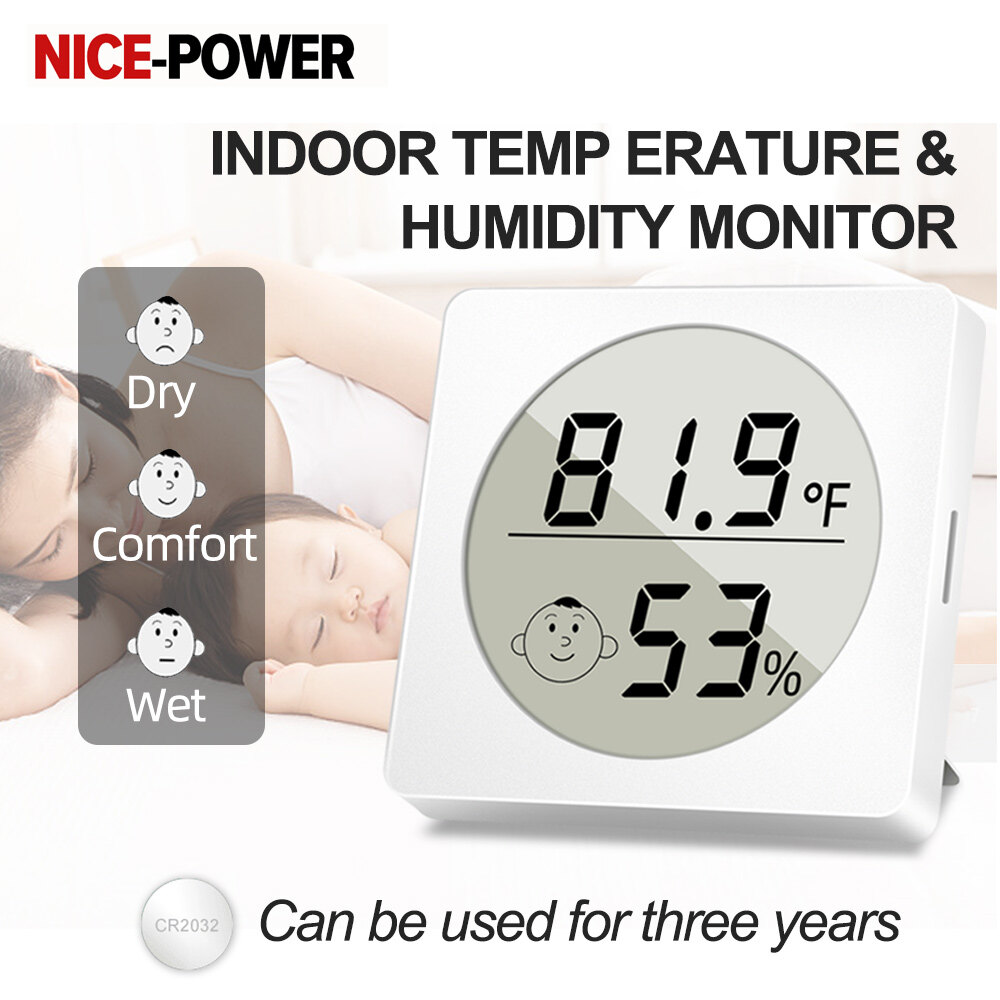 LCD Kỹ Thuật Số Nhiệt Kế Đo Độ Ẩm Trong Nhà Phòng Thuận Tiện Cảm Biến Nhiệt Độ Độ Ẩm Meter Smiley Bracket Hook Khe Cắm