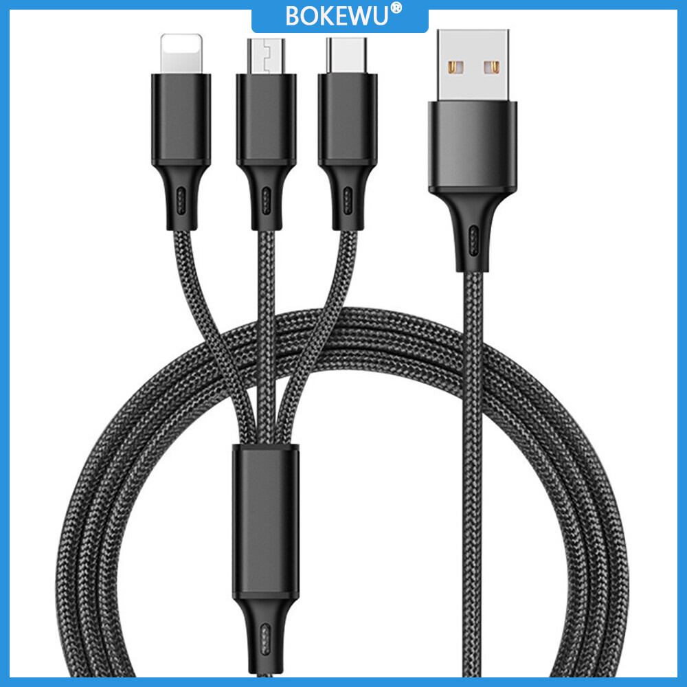 BOKEWU 3 In 1 USB Cable 8 Pin Micro USB Type C Fast Charging Cable for Android iPhone