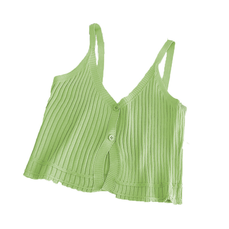 Women Crop Tank Tops Strap Sleeveless V-Neck Button-Down Slim Fit Summer Knitted Sling Vest