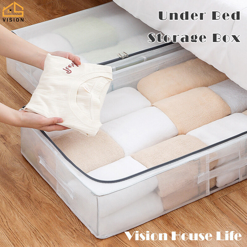 Vision Foldable Under Bed Storage Box Steel Frame Cloth Quilt Wardrobe Finishing Box Large Capacity Bed Sheet Shoes Organizer
