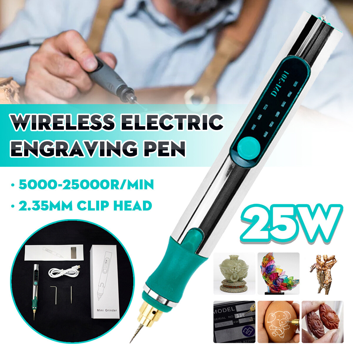 25000RPM Mini Drill Electric Grinder Carving Pen 3 Variable Speed USB Charging Drill Rotary Tools Engraver Pen for Grinding Polishing