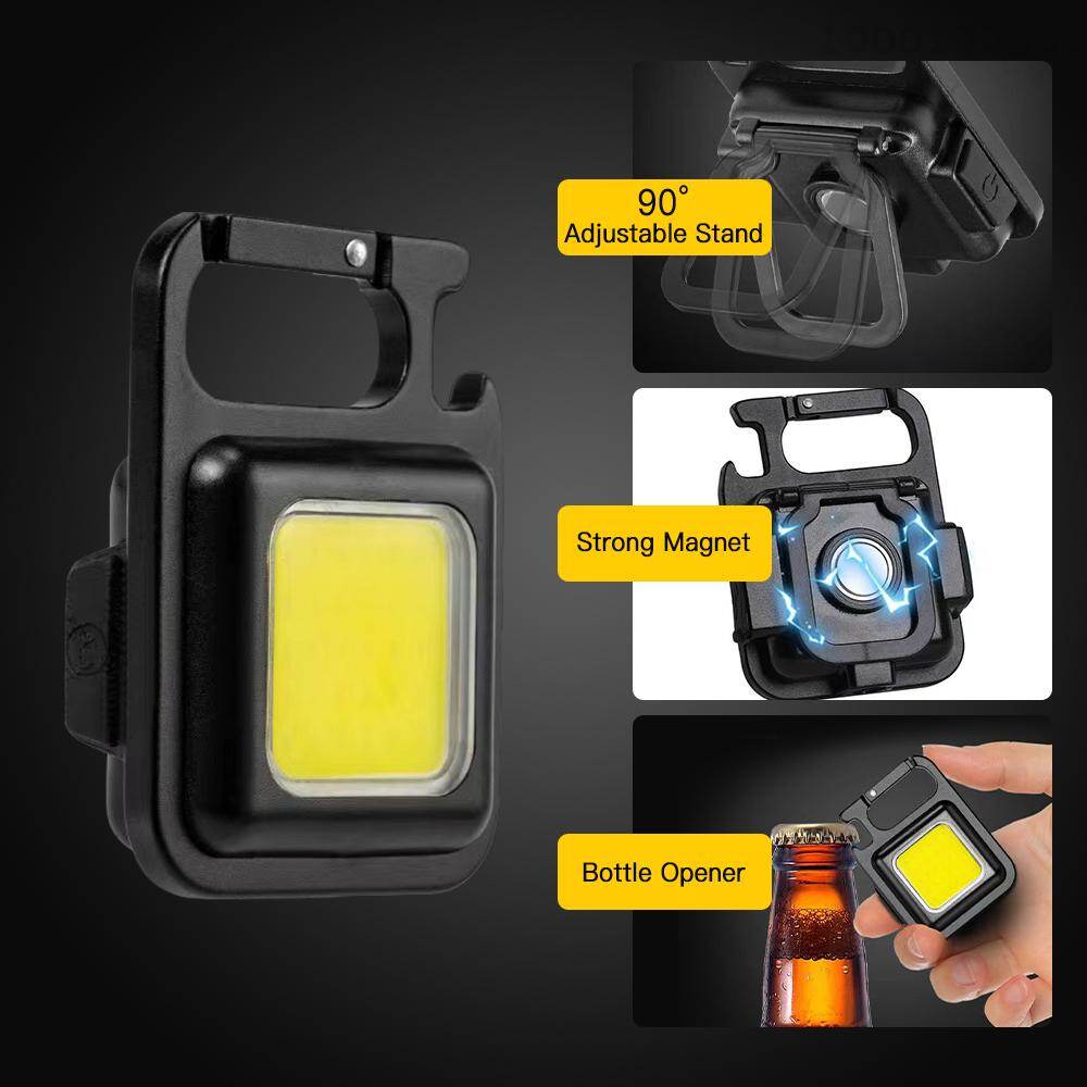 KKmoon Portable Mini flashlight rechargeable USB LED Work Light Keychain Light Lamp with Bottle Opener for Outdoor Emergency Camping Hiking Fishing