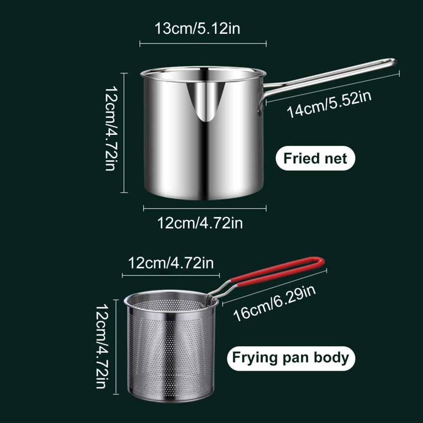 1200ML Deep Frying Pot 304 Stainless Steel Kitchen Fryer With Strainer Tempura Fryer Pan Chicken Fried Chicken Cooking Tools
