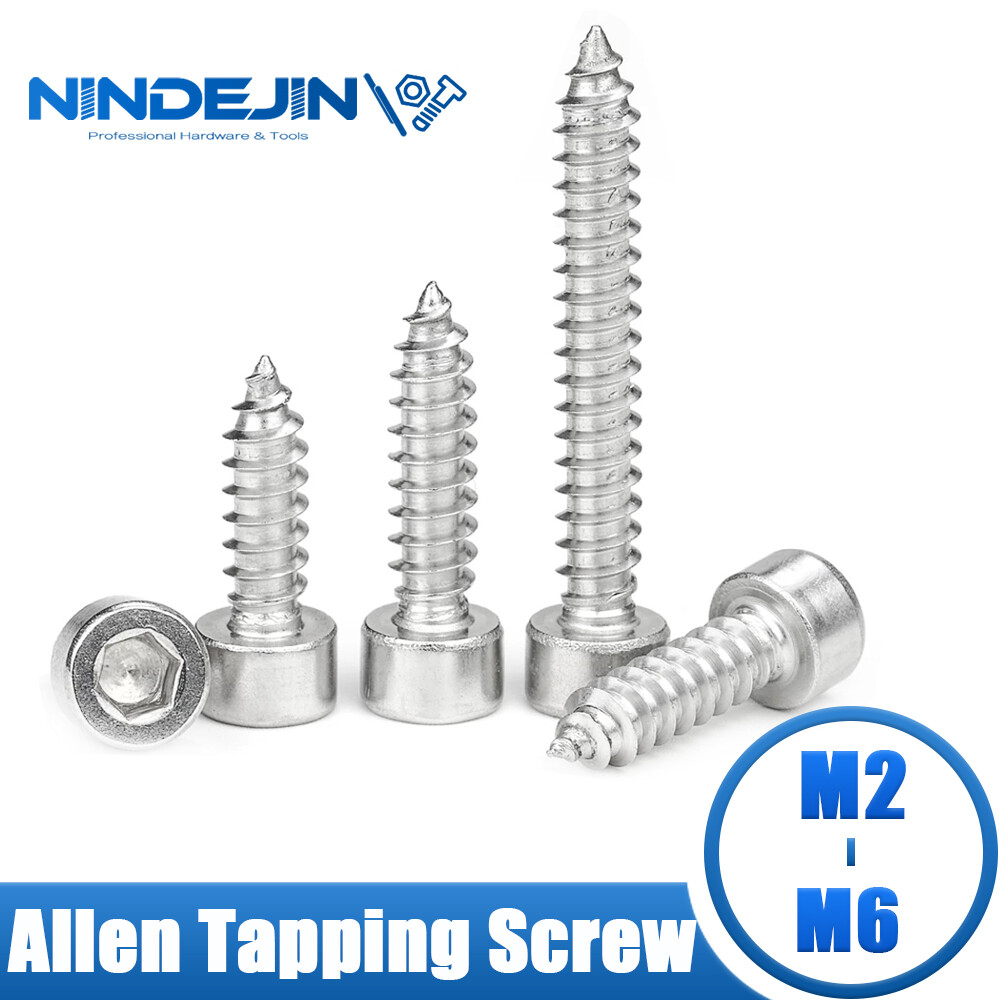 NINDEJIN 20/55pcs M2 M2.5 M3 M4 M5 M6 Hexagon Hex Socket Cap Head Self Tapping Screw 304 Stainless Steel Allen Head Screw