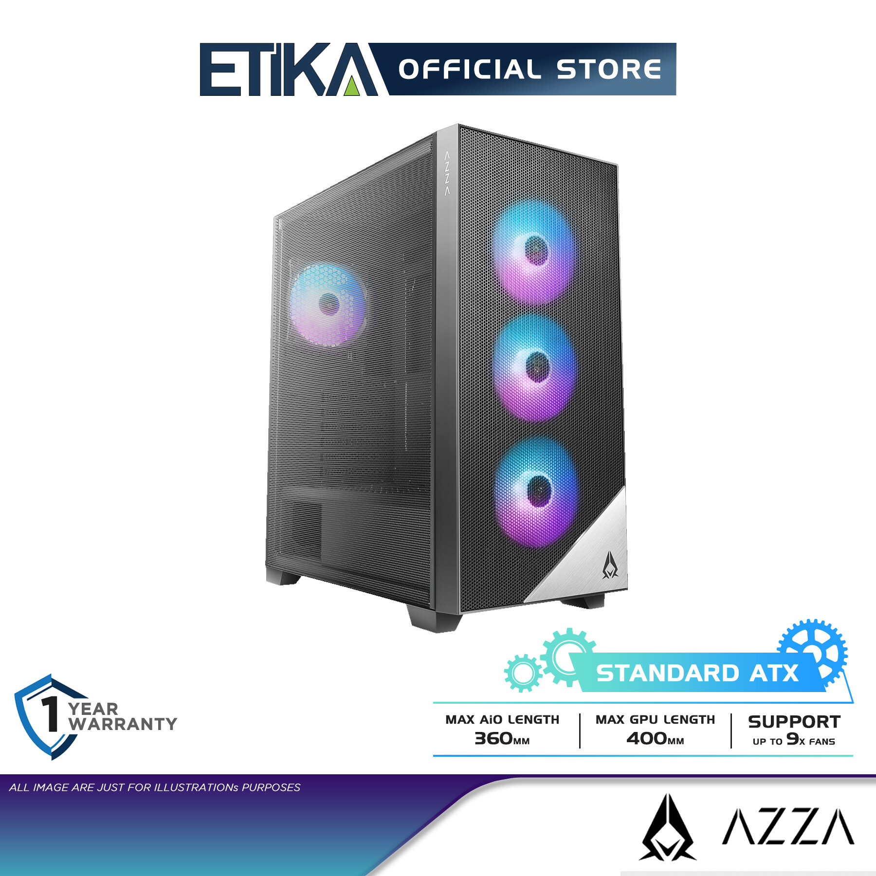 AZZA Aero 480 | ATX Full Metal Mesh Side Windows Mid Tower Gaming ...