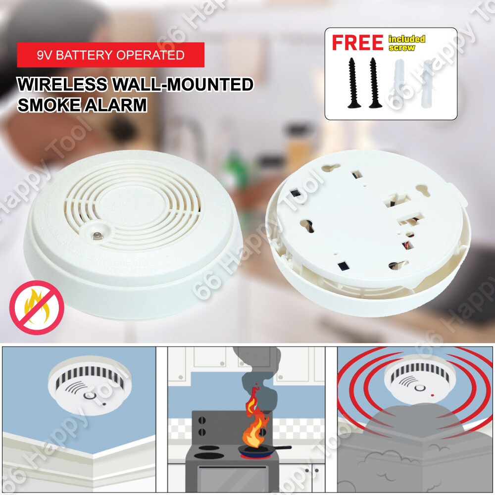 Smoke Alarm 9V Wireless Safety Wall-Mounted Sensor Smoke Detector ...