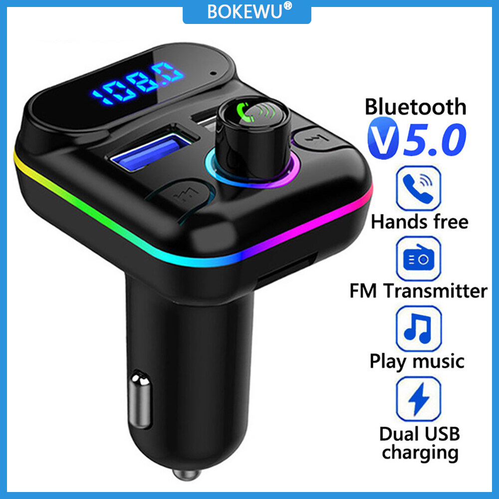 BOKEWU Bộ Phát FM Bluetooth 5.0 Không Dây Cho Xe Hơi Bộ Sạc Xe Hơi Nhanh