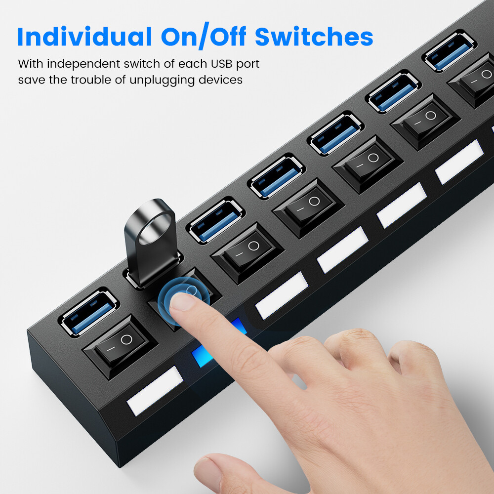BOKEWU USB 2.0 HUB Multi USB HUB Splitter 4/7 Ports Multiple Expander USB Adapter with Switch for PC Laptop
