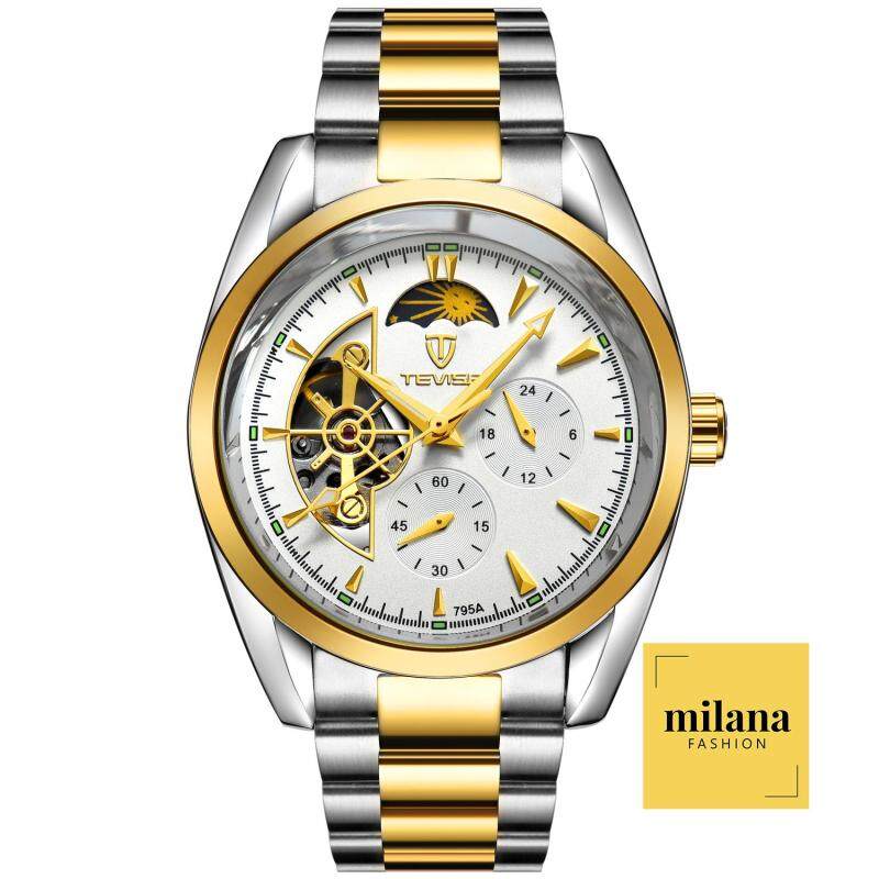 Tevise Sagittarius Automatic Mens Watch - Gold Stainless Steel Strap Waterproof Fashion Casual Moon Phase Water Resistant 257 Malaysia