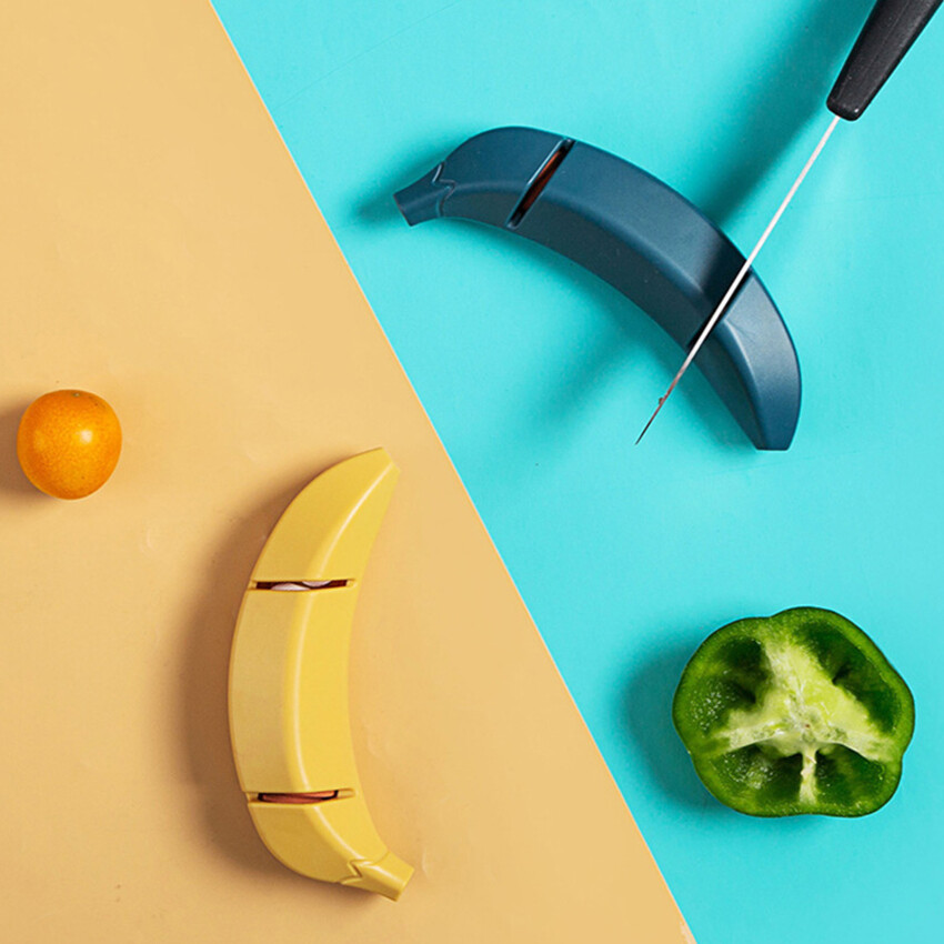 Banana Shape Cutter Sharpener Kitchen Cutter Accessories, 2-Stage Cutter Sharpener Helps Repair, Restore, Polish Blades, Use for Kitchen Cutter and Straight Cutter