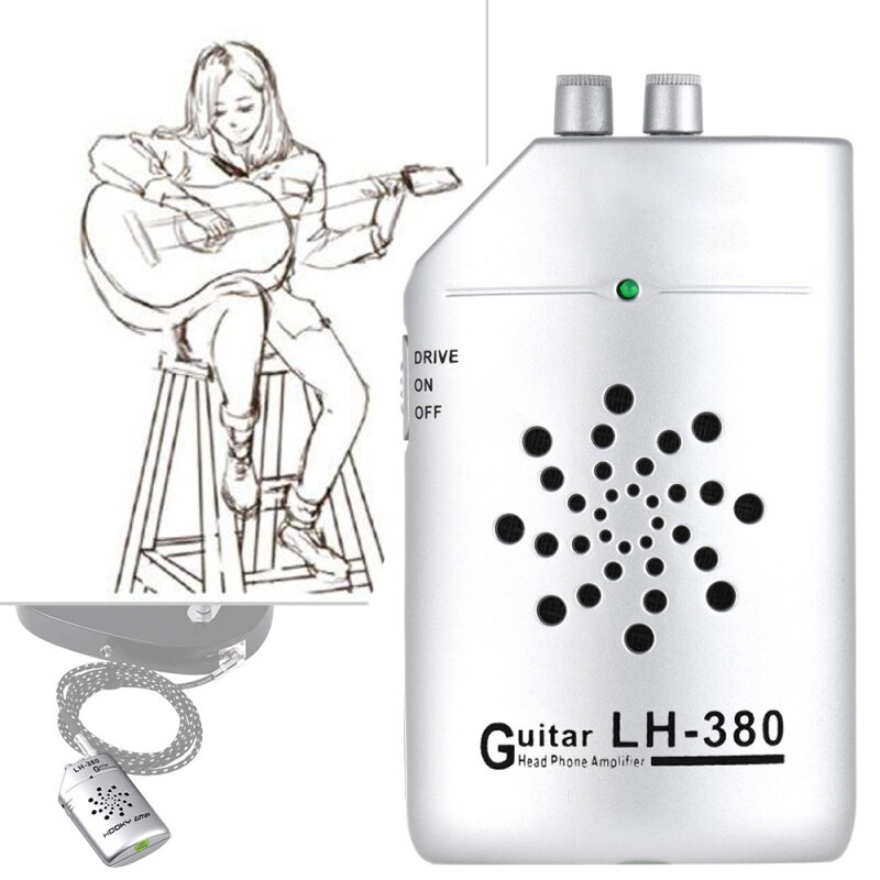 Tai Nghe Thực Hành Ukulele Guitar Mini Cầm Tay Loa Khuếch Đại Amp Với Đai Kẹp Đen