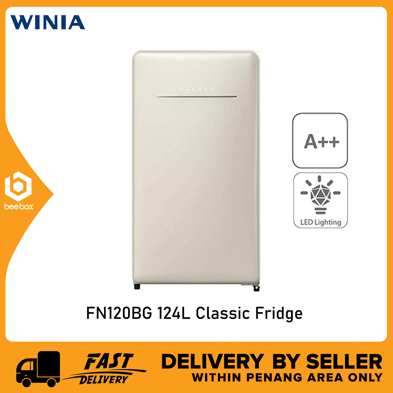 Winia FN120 Compact Retro Fridge Refridgerator Single Door 142L (FN120BG Biege / FN120RD Red)