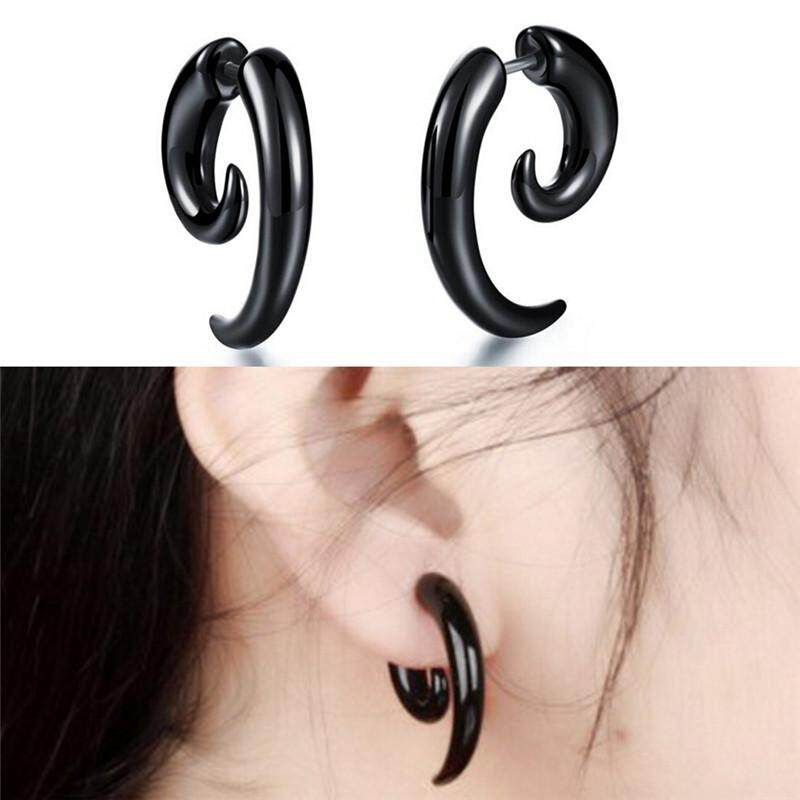 Fashion Punk Keren Anting Stud Rock Pria Hitam Anting-Anting Wanita PVC Anting-anting Anti Alergi