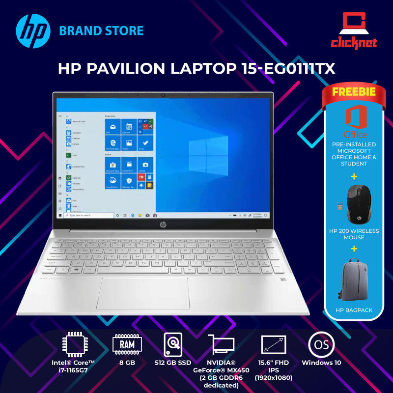 HP Pavilion 15-eg0111TX (2R8B8PA) (i7-1165G7,8GB,512GB SSD,15.6 FHD,MX450 2GB,WIN10) FREE BACKPACK + OPI Malaysia