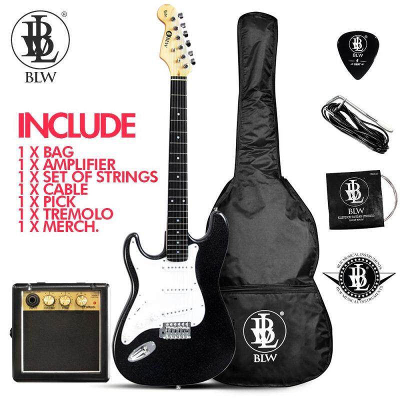 BLW Left Handed Glitz Stratocaster Style Electric Guitar Starter Beginner Pack comes with ProRock Mini Amplifier Bag, Cable, Strings, Pick and Merchandise Sticker Malaysia