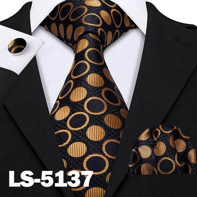 Mens Tie Classic Black Silk Necktie Set Hanky Cufflinks Wedding Party SN-1225
