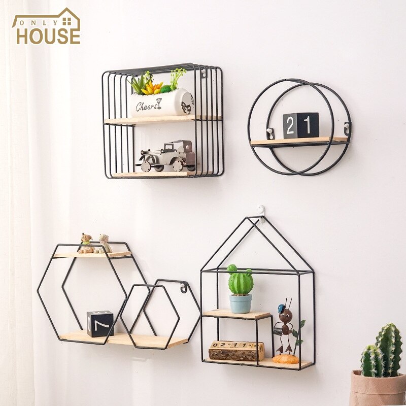 Nordic ins wrought iron wall shelf living room wall hanging basket kitchen wall-mounted bathroom storage decoration rack
