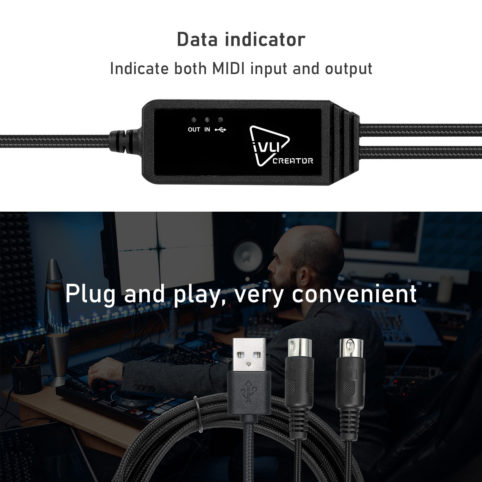 IVU CREATOR Cáp MIDI Thông Dụng Bộ Chuyển Đổi Cáp MIDI Sang USB 5 Chân Tương Thích Với Nhiều Hệ Điều Hành