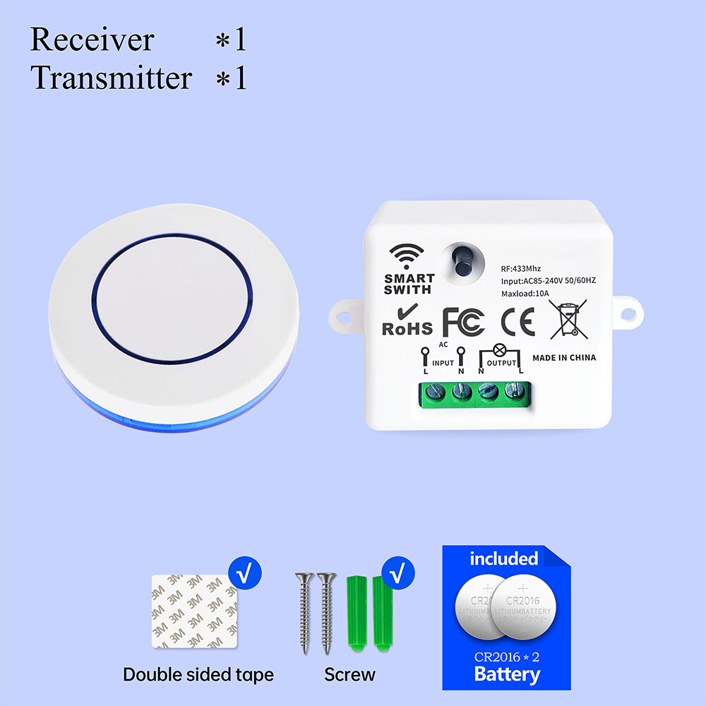 Wenqia rf 433mhz wireless remote control switch mini relay receiver module 220v 230v round transmitter for led light lamp fan on off
